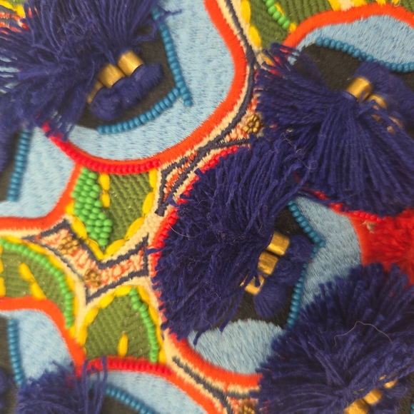 Tori BURCH Embroidered Multicolor Fringe Bag PURSE flaw - Picture 6 of 17